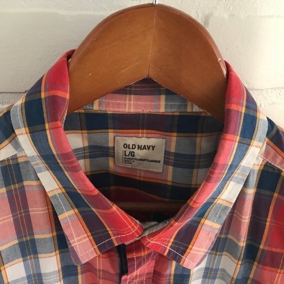 Old Navy Men’s Button down shirt Red Navy Plaid Skater men/unisex L - Picture 4 of 5